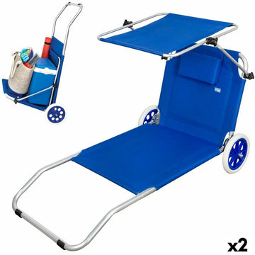 Klappbarer Camping-Liegestuhl Aktive Blau 62 x 62 x 117 cm Klappbarer Wagen Markise (2 Stück)