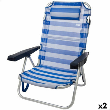 Strandstuhl Aktive Biegsam Kissen Weiß Blau 48 x 84 x 46 cm (2 Stück)
