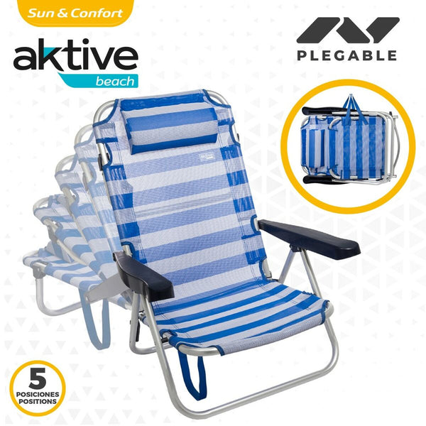 Strandstuhl Aktive Biegsam Kissen Weiß Blau 48 x 84 x 46 cm (2 Stück)