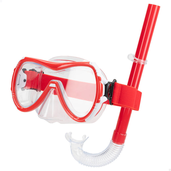 Taucherbrille mit Schnorchel AquaSport Schwarz Rot (6 Stück)