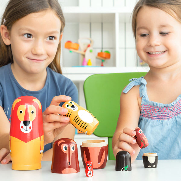 Matrjoschka aus Holz mit Tierfiguren Funimals InnovaGoods 11 Stücke