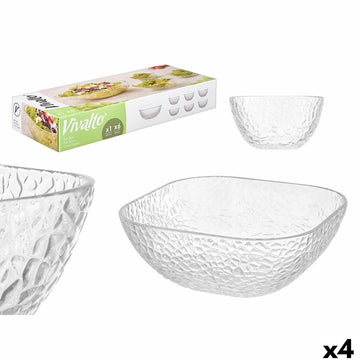 Sæt med skåle Vivalto TP70165BK/BH Durchsichtig Glas 20 x 20 x 8 cm 10,3 x 10,3 x 5,5 cm (4 Stück)