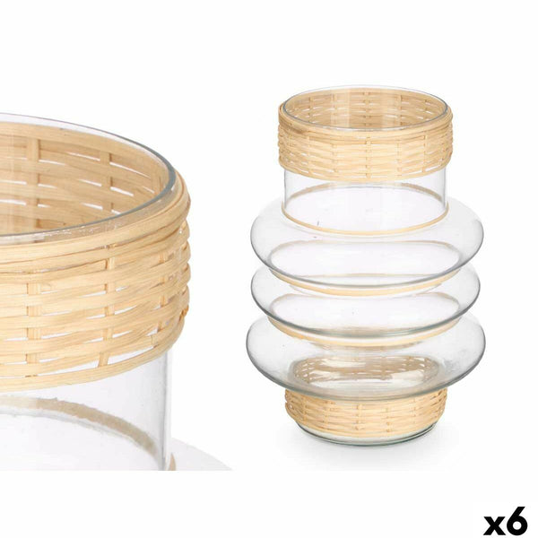 Kerzenschale Gift Decor Durchsichtig natürlich Glas Rattan 18 x 24 x 18 cm (6 Stück)
