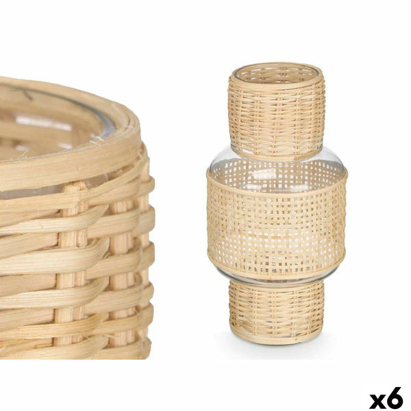 Kerzenschale Gift Decor Durchsichtig natürlich Glas Rattan 15,5 x 31 x 15,5 cm (6 Stück)