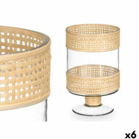 Kerzenschale Gift Decor Durchsichtig natürlich Glas Rattan 15,5 x 24 x 15,5 cm (6 Stück)