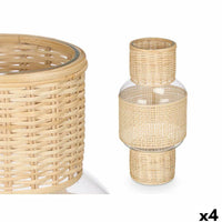 Kerzenschale Gift Decor Durchsichtig natürlich Glas Rattan 18 x 38 x 18 cm (4 Stück)