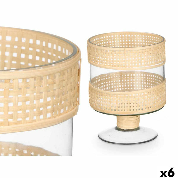 Kerzenschale Gift Decor Durchsichtig natürlich Glas Rattan 15 x 20 x 15 cm (6 Stück)