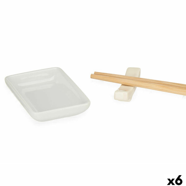 Sushi-Set Kinvara Weiß Bambus Porzellan 27,5 x 2,5 x 20,5 cm 19,5 x 2,5 x 26,5 cm (12 Stücke) (6 Stück)