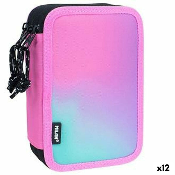 Dreifaches Federmäppchen Milan Sunset Rosa 19,5 x 13 x 7,5 cm (12 Stück)