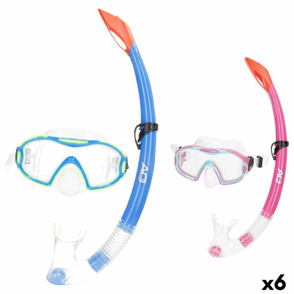 Taucherbrille mit Schnorchel AquaSport Blau Rosa (6 Stück)