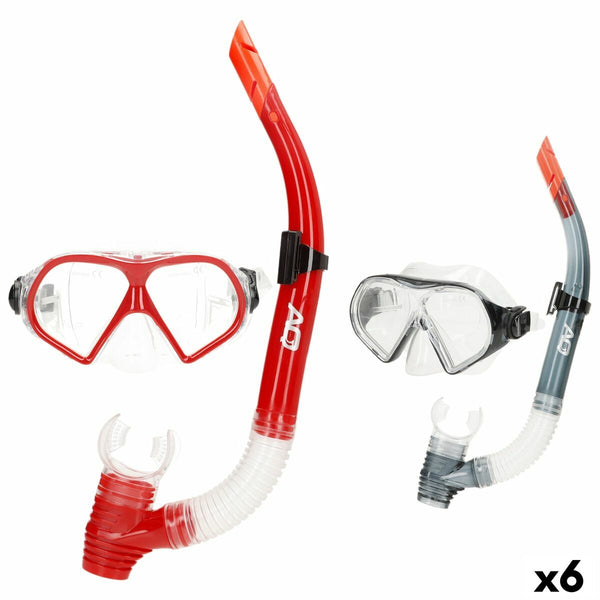 Taucherbrille mit Schnorchel AquaSport Rot Grau (6 Stück)