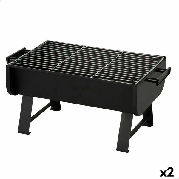 Grill Tragbarer Aktive Stahl 45 x 25 x 30 cm Schwarz (2 Stück)