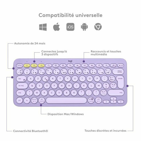 Tastatur Logitech K380 AZERTY Französisch Lila