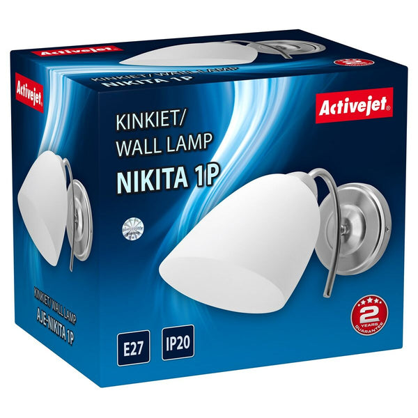 Wandleuchte Activejet NIKITA 1P Nikiel Weiß Nickel Metall Glas 60 W 220-240 V 26 x 12 x 12,5 cm 30 x 12 x 15 cm (1 Stücke)