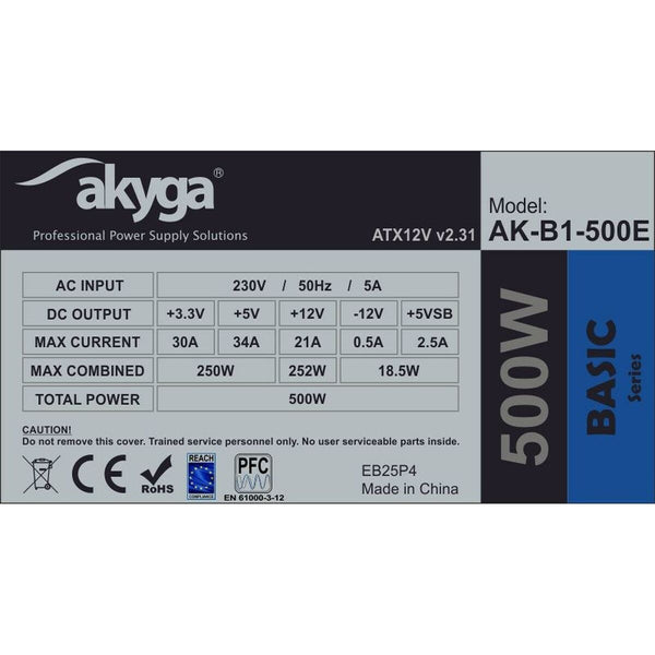 Stromquelle Akyga AK-B1-500E 500 W RoHS CE REACH ATX