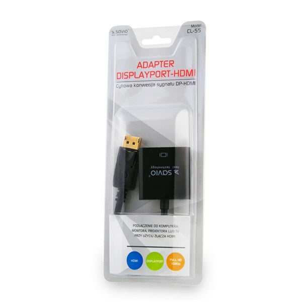 DisplayPort-zu-HDMI-Adapter Savio CL-55 Schwarz 20 cm