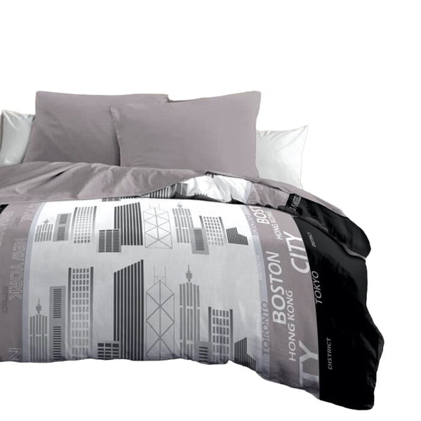 Bettdeckenbezug HOME LINGE PASSION Weiß Schwarz/Grau 220 x 240 cm